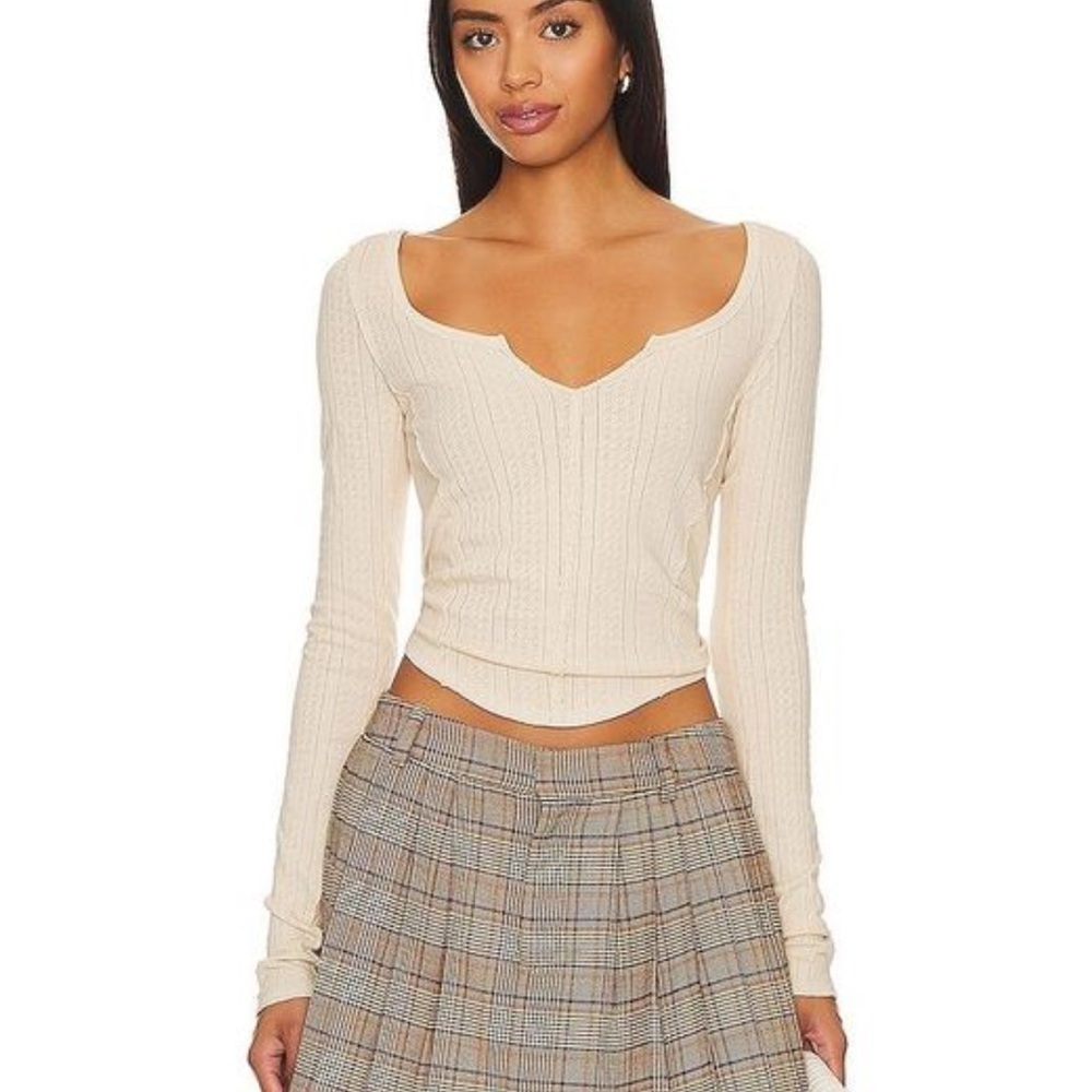 Free People We the Free Eyes On You Long Sleeve in Birch. Size Small